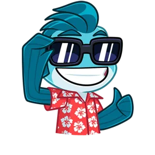🐟 cartone animato, personaggio, cool, occhiali da sole, camicia hawaiana, pollice in su telegram sticker