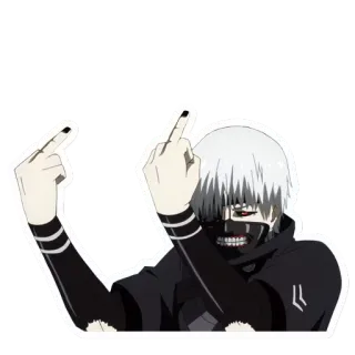 🖕 Ken Kaneki Tokyo Ghoul Anime, Postać, Tokyo Ghoul, Ken Kaneki, Środkowy palec, Obraźliwy gest telegram sticker