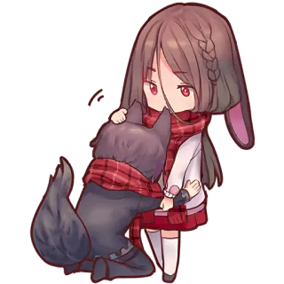 🤗 ragazza, lupo, sciarpa, chibi, carino, anime telegram sticker