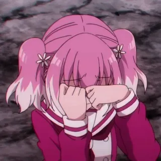😭 Anime, Mädchen, weinend, traurig, rosa Haare telegram sticker