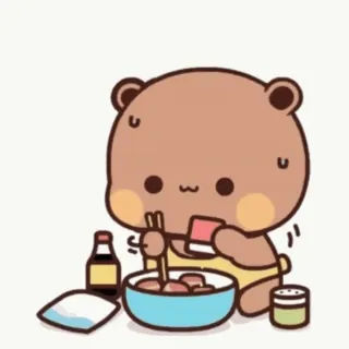 🍲 Dessin animé, Ours, Manger, Baguettes, Sushi, Bol, Mignon telegram sticker