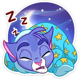 😴 zzz dormire, dormendo, gatto, cartone animato, luna, stelle, notte telegram sticker