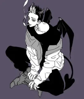 🌟 iblis, merokok, rokok, sayap, ekor, anime, setan, tanduk telegram sticker