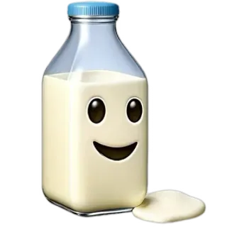 🥛 sữa, chai, sữa đổ, biểu tượng cảm xúc, dễ thương, hoạt hình, đồ ăn whatsapp sticker