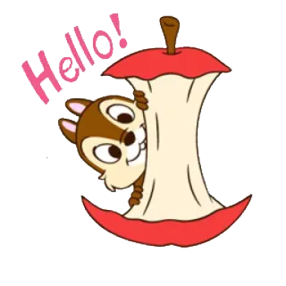 🙋 Hello! Dibujo animado, Manzana, Ardilla listada, Saludo, Amigable, Lindo telegram sticker