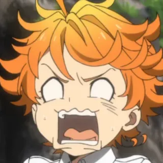 😵 Emma The Promised Neverland anime, postać, ekspresja, zszokowany, pomarańczowe włosy, kreskówka, Emma, The Promised Neverland telegram sticker