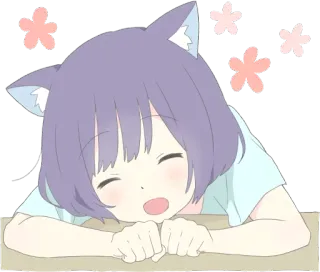 😄 Anime, Kattenoortjes, Meisje, Kawaii, Leuk, Slapen, Blij telegram sticker