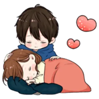 😊 couple, amour, mignon, câlin, coeurs, dessin animé telegram sticker