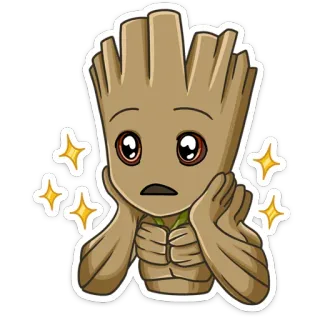 🤩 Groot Guardians of the Galaxy Groot, Marvel, Guardians of the Galaxy, imut, kartun, pohon, stiker telegram sticker