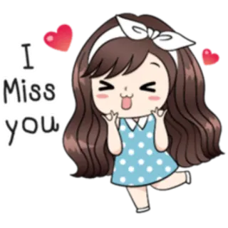 😣 I Miss you 만화, 소녀, 하트, 사랑, 보고 싶어 whatsapp sticker