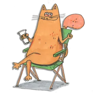 🎤 кот, стул, отдых, мультфильм, животное, кофе telegram sticker