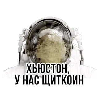 🤢 Хьюстон, у нас щиткоин astronaut, weltraum, krypto, russisch, text, meme telegram sticker