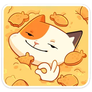 👌 แมว, ปลา, โอเค, สติกเกอร์, การ์ตูน, อาหาร, สัตว์ telegram sticker
