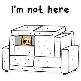 🙅‍♂️ I'm not here ленивец, диван, прятаться, мультфильм, животное, мебель, милый whatsapp sticker