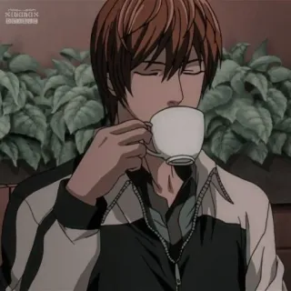 😈 Light Yagami Death Note Anime, Caffè, Light Yagami, Death Note, Bevanda, Personaggio maschile telegram sticker