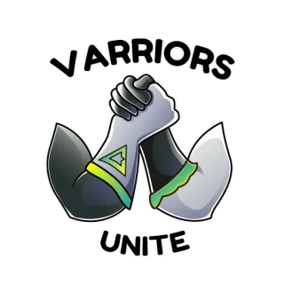 💪 WARRIORS UNITE guerreiros, unir, armas, força, união, trabalho em equipe, colaboração whatsapp sticker