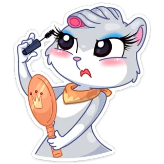 🙂 cat, mascara, makeup, mirror, animal, cartoon, sticker telegram sticker
