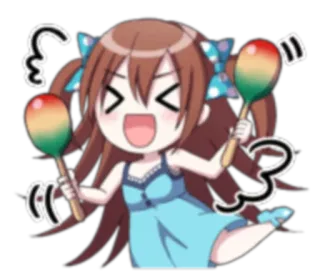 😸 Anime, Dziewczyna, Szczęśliwa, Marakasy, Kreskówka, Radosny, Tańczący telegram sticker