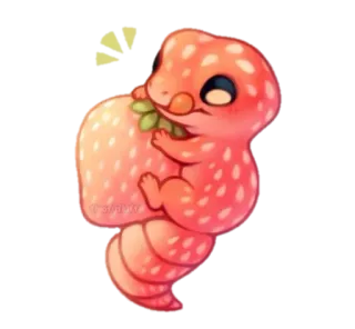 🍓 Eidechse, Erdbeere, süß, kawaii, Tier, Cartoon telegram sticker