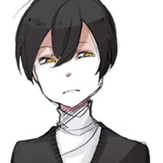 😕 Anime, Junge, Schwarze Haare, Weißer Hintergrund, Porträt whatsapp sticker
