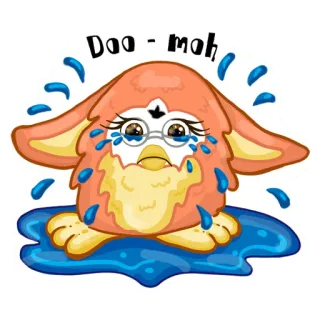 😢 Doo - moh crying, sad, tears, furby, cute, cartoon telegram sticker