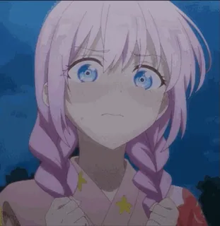 ๐ข gadis anime, rambut pink, khawatir, mata biru, yukata, anime whatsapp sticker