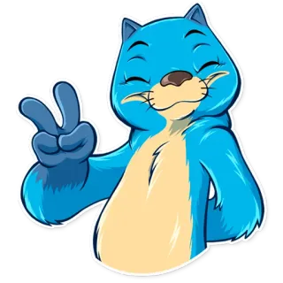 ✌ Katze, Frieden, Sticker, Blau, Cartoon telegram sticker
