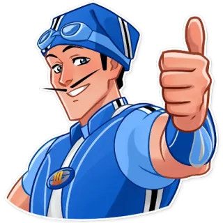 👍 Sportacus LazyTown 斯波塔克斯, LazyTown, 卡通, 角色, 竖起大拇指, 蓝色, 积极的 telegram sticker