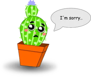 😞 I'm sorry.. кактус, извинения, прости, мультфильм, растение, грустный whatsapp sticker
