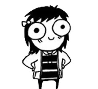 😊 Dessin animé, Personnage, Fille, Mignon, Noir et blanc telegram sticker