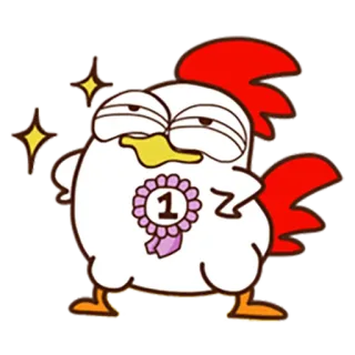 👆 1 Huhn, Nummer Eins, Hahn, Auszeichnung, Gewinner, süß, Cartoon telegram sticker