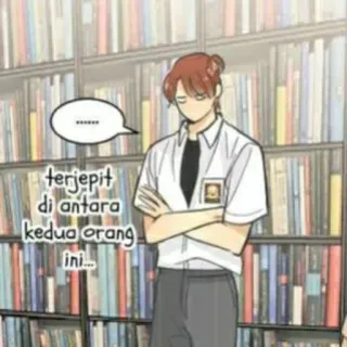 🎧 terjepit di antara kedua orang ini... manga, anime, library, teenager, uniform telegram sticker