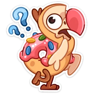 ❓ Cartone animato, Uccello, Ciambella, Domanda, Confuso whatsapp sticker