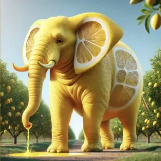 🤩 limone, elefante, frutta, animale, giallo, agrumi, alberi, ibrido, surreale telegram sticker