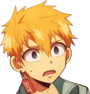 😒 交通 Anime, Personaje, Pelo naranja, Amuleto rojo, Preocupado telegram sticker