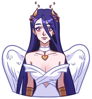 🫨 angel, wings, heart, woman, goddess, purple hair, character, fantasy telegram sticker