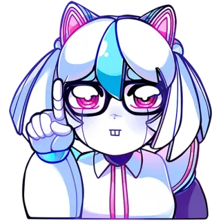 ☝ 애니메이션 여자, 귀여운, 고양이 귀, 안경, 손가락질 telegram sticker