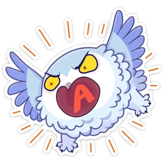 😡 A gufo, uccello, cartone animato, arrabbiato, lettera A, volante telegram sticker