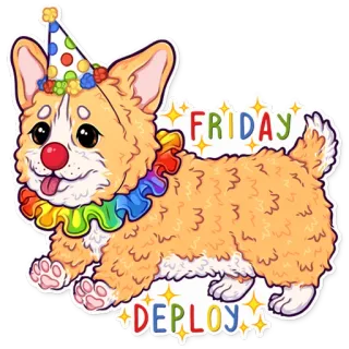 🤡 FRIDAY DEPLOY corgi, anjing, badut, jumat, deploy, pesta, perayaan telegram sticker