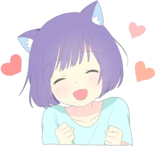 😄 Аниме, Кошачьи ушки, Каваий, Мило, Девушка, Сердечки whatsapp sticker