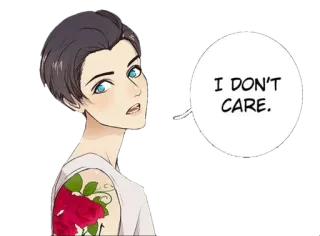 🙄 I DON'T CARE. Anime, Tatuaż róża, Postać, Wyraz, Obojętność, Emocja, Kreskówka telegram sticker