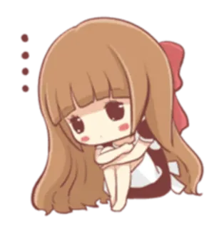 😔 Mädchen, traurig, Chibi, Anime, süß, Schleife, Cartoon telegram sticker