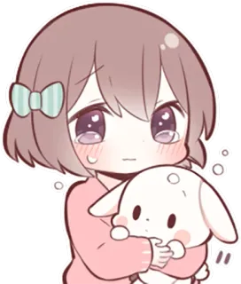 😭 Аниме, Милый, Грустный, Девушка, Кролик, Каваий, Чиби telegram sticker