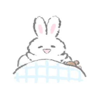 🦷 กระต่าย, สัตว์, น่ารัก, นอนหลับ, เตียง, ง่วง telegram sticker
