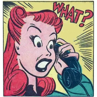 😱 WHAT? comic book, retro, woman, phone, surprise, question telegram sticker