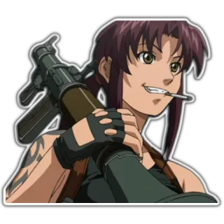 😝 Revy Black Lagoon Anime, Arma, Pistola, Donna, Personaggio, Black Lagoon, Revy, Sigaretta telegram sticker
