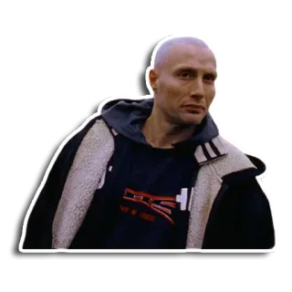 😐 man, portrait, serious, bald, hoodie telegram sticker