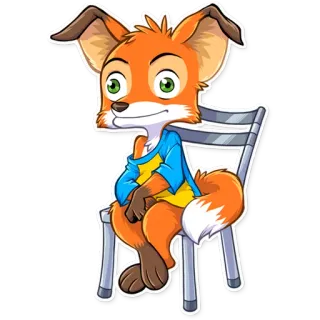 😐 fox, cartoon, animal, chair, cute, sitting telegram sticker