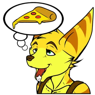 🍕 Desenho animado, Antropomórfico, Animal, Pizza, Balão de pensamento, Amarelo telegram sticker