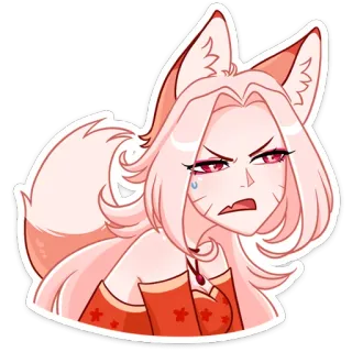 😕 anime, fox girl, fox, girl, pink hair, cartoon, character whatsapp sticker